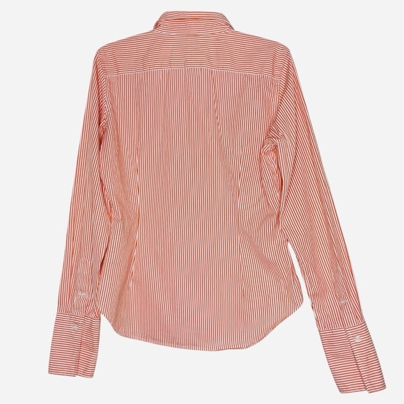 Ralph Lauren Ruffle Shirt Women Sz 14 Button UP Long Sleeve Orange White Striped - Picture 5 of 11
